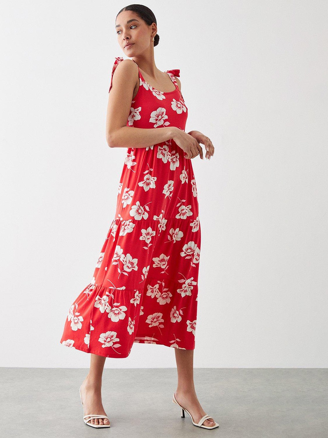 

DOROTHY PERKINS Floral Print A-Line Midi Dress, Red