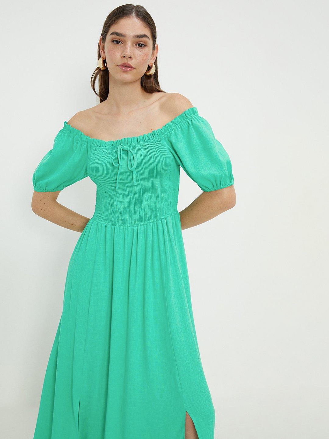 

DOROTHY PERKINS Off-Shoulder Smocked Maxi Dress, Sea green