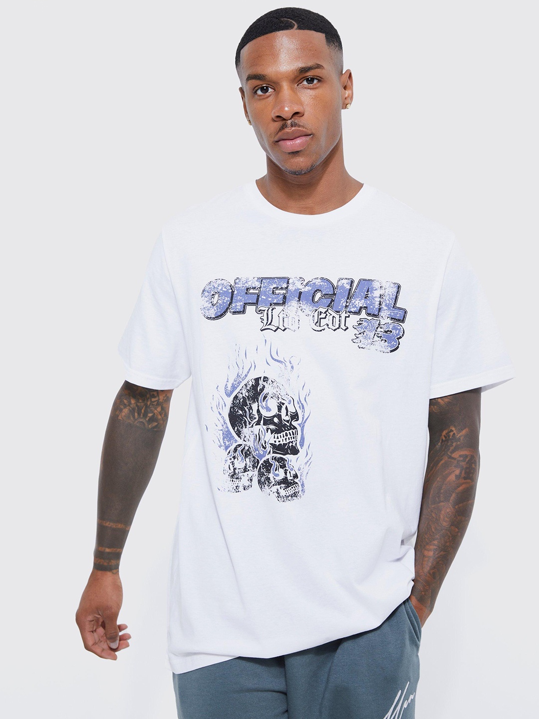 

boohooMAN Printed Pure Cotton Oversized T-shirt, White