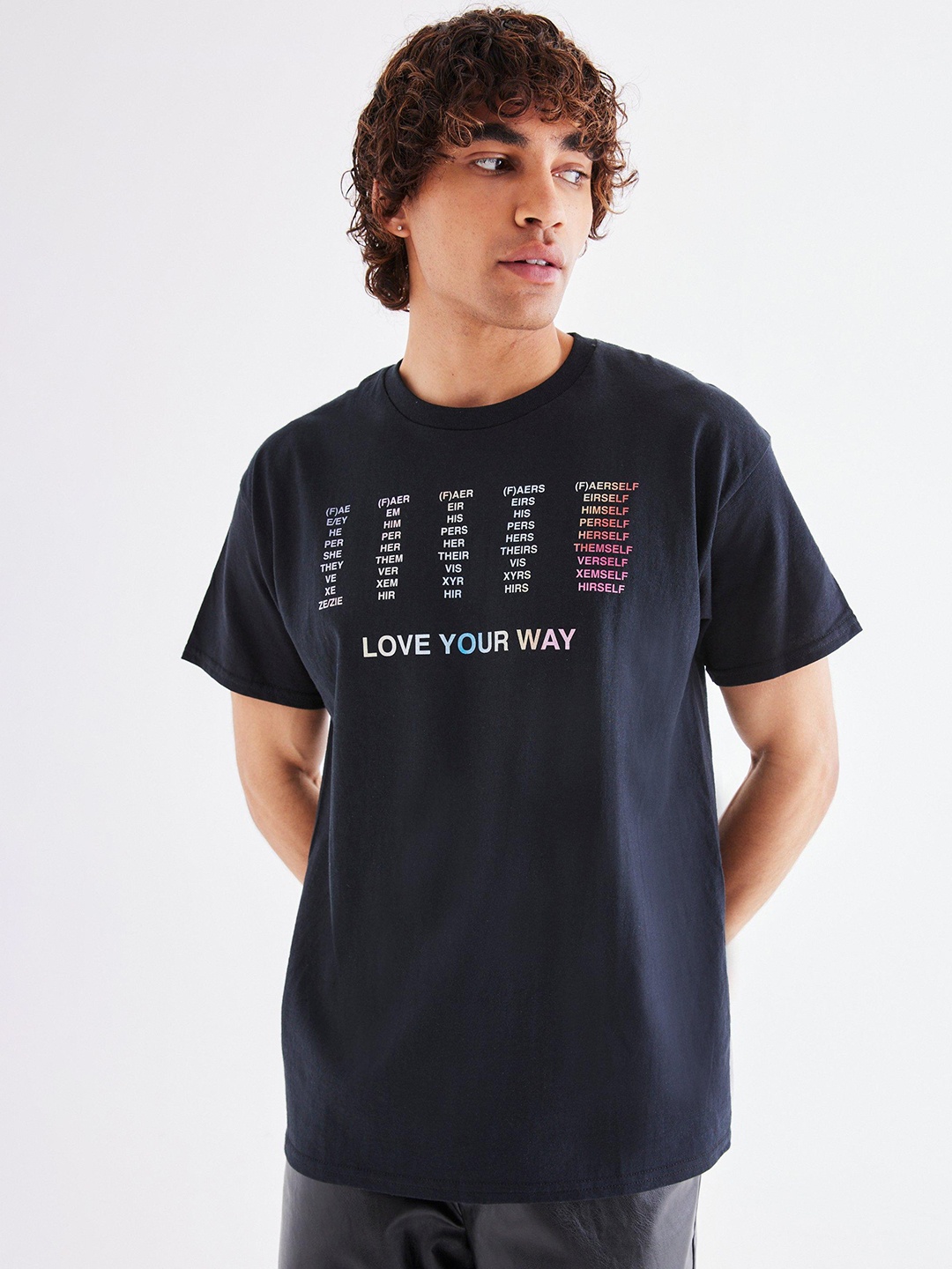 

boohooMAN Typography Printed Pure Cotton Oversized T-shirt, Black