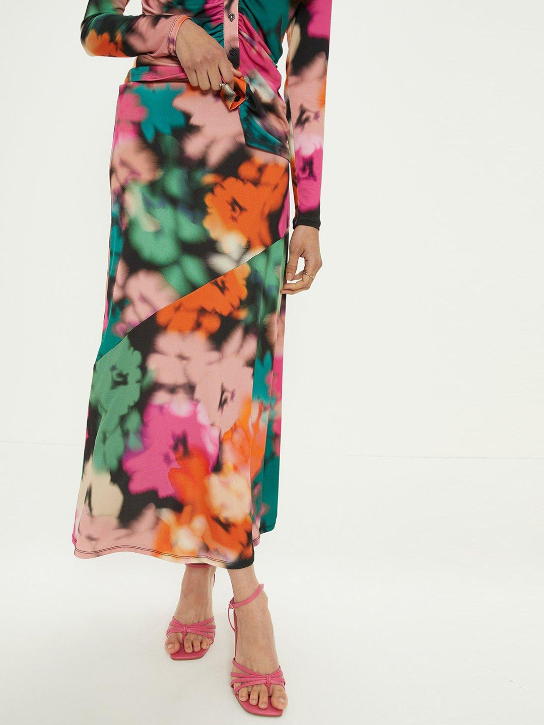 

OASIS Blurred Floral Print Midi A-Line Skirt, Multi
