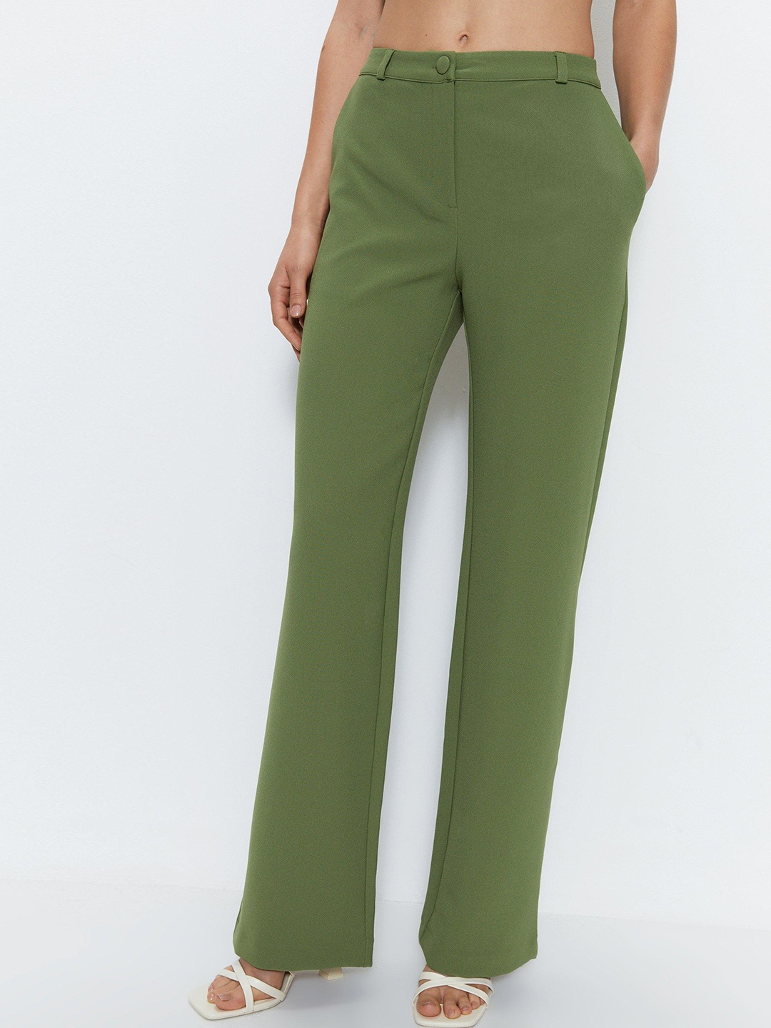 

WAREHOUSE Women Tailored Straight Fit Trousers, Green