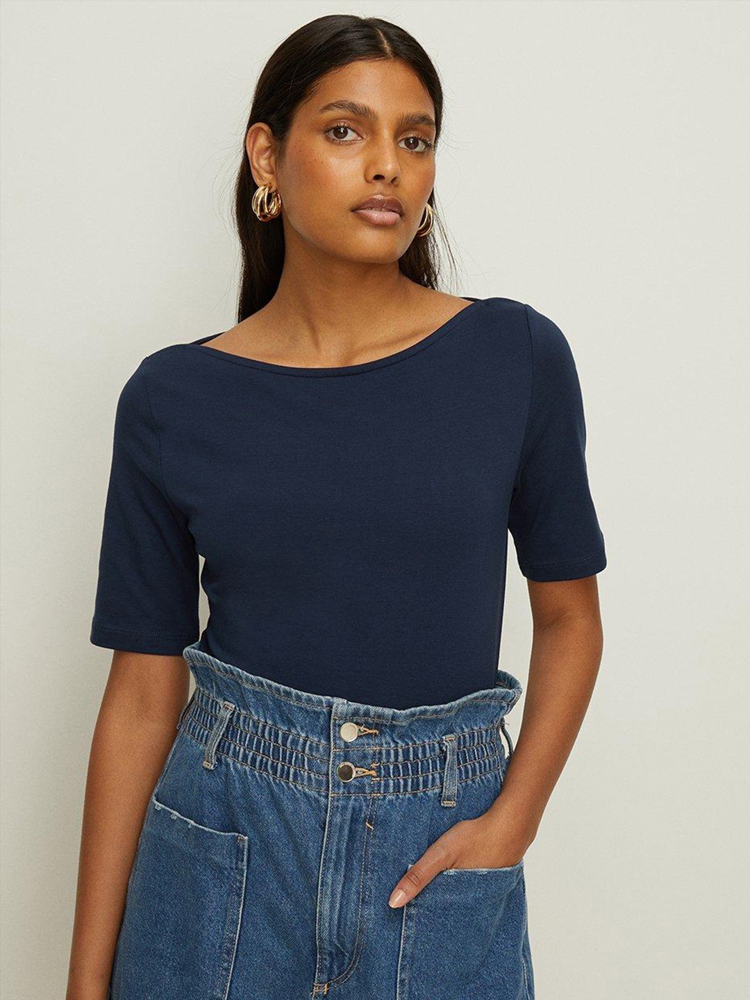 

OASIS Boat Neck T-shirt, Navy blue