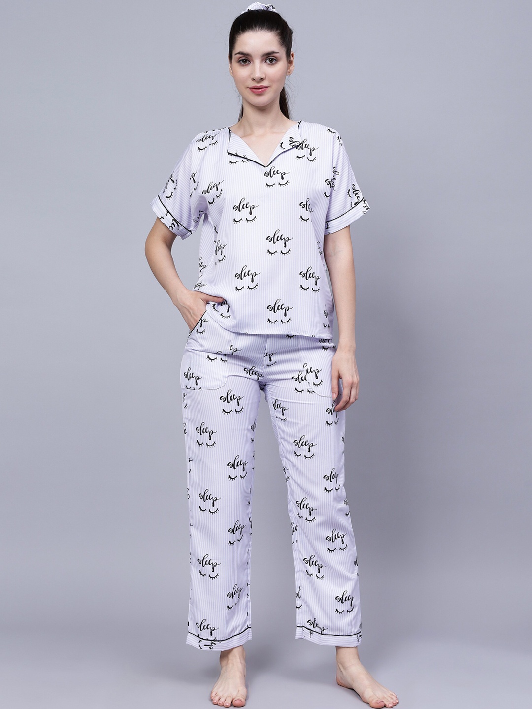 

House of Comfort Typography Printed Night suit, Lavender