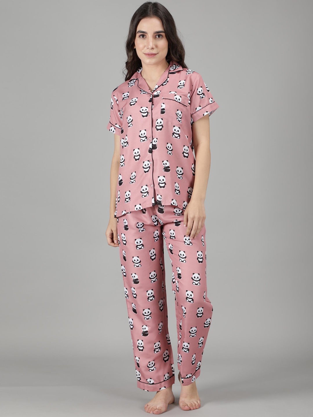 

House of Comfort Conversational Printed Night Suit, Pink