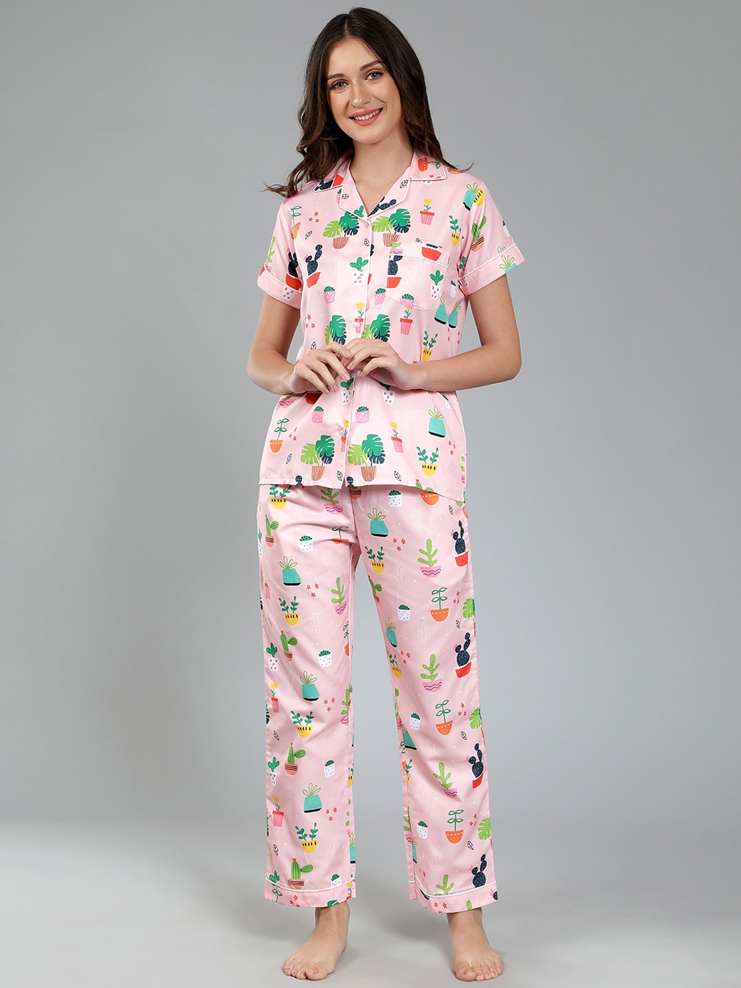 

House of Comfort Women Printed Night suit, Pink