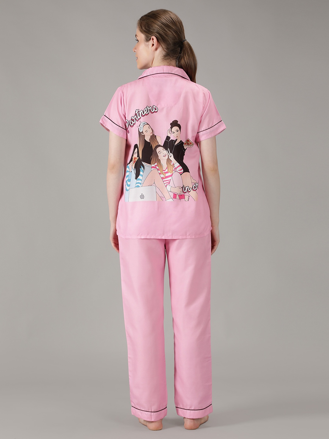 

House of Comfort Lapel Collar Night suit, Pink