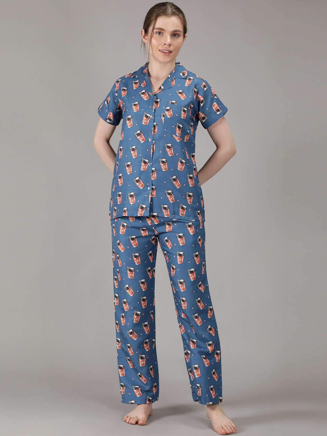 

House of Comfort Conversational Printed Night suit, Blue