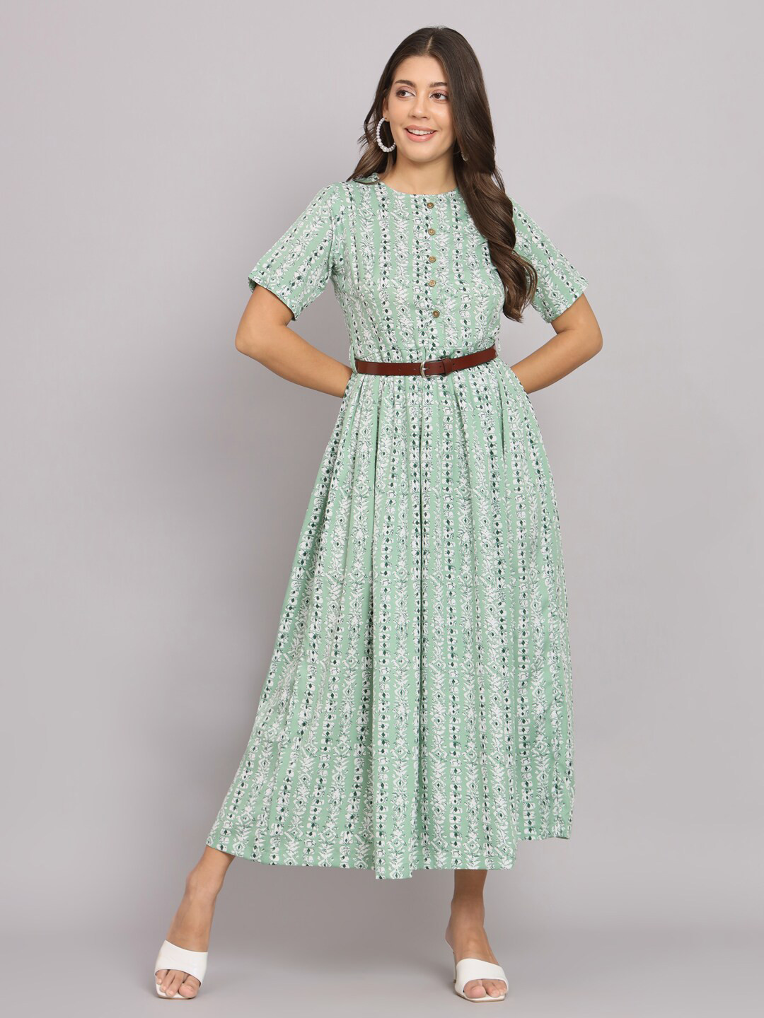

HELLO DESIGN Floral Printed Crepe A-Line Midi Dress, Blue