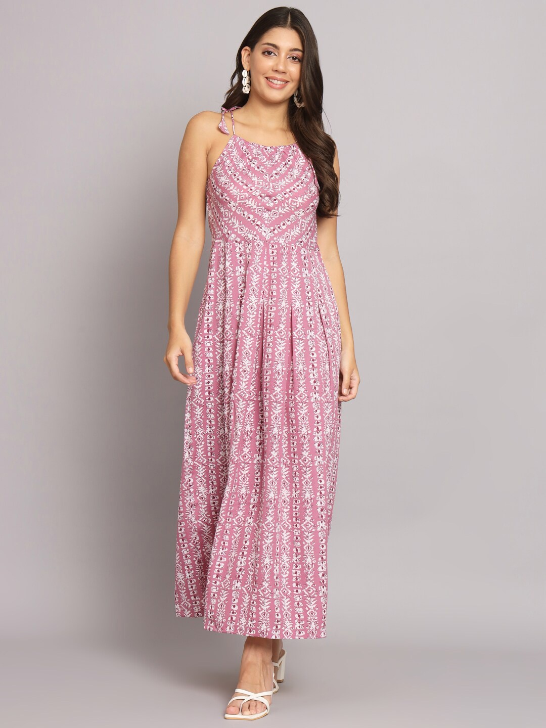 

HELLO DESIGN Floral Printed Sleeveless Crepe Maxi Dress, Pink