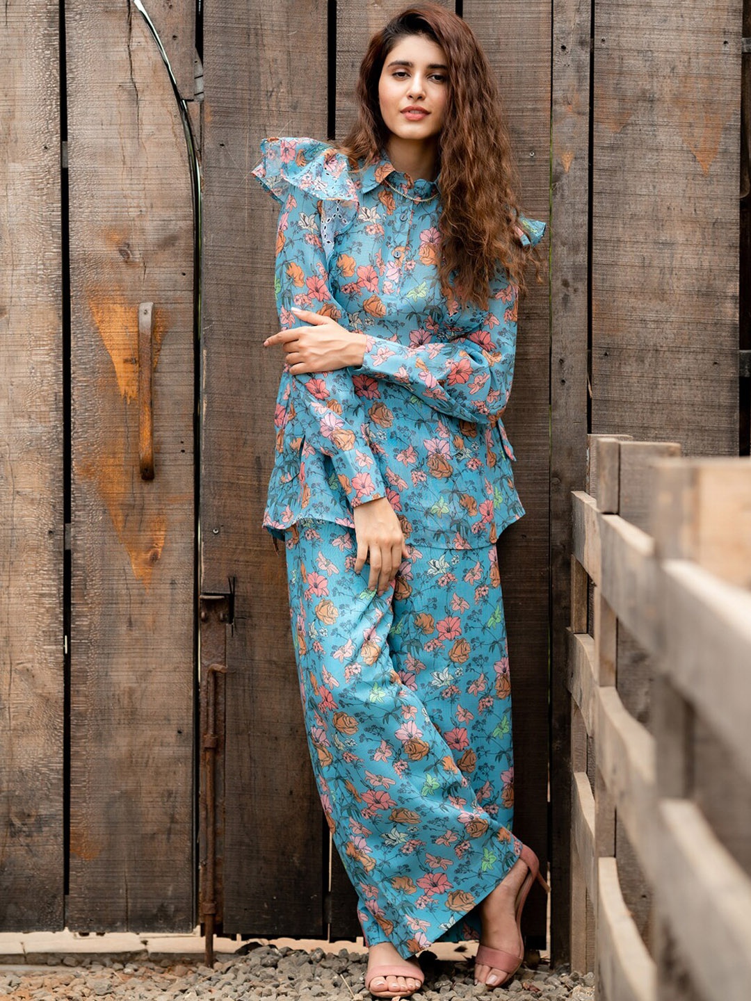 

Ambraee Floral Printed Tunic With Trousers, Blue