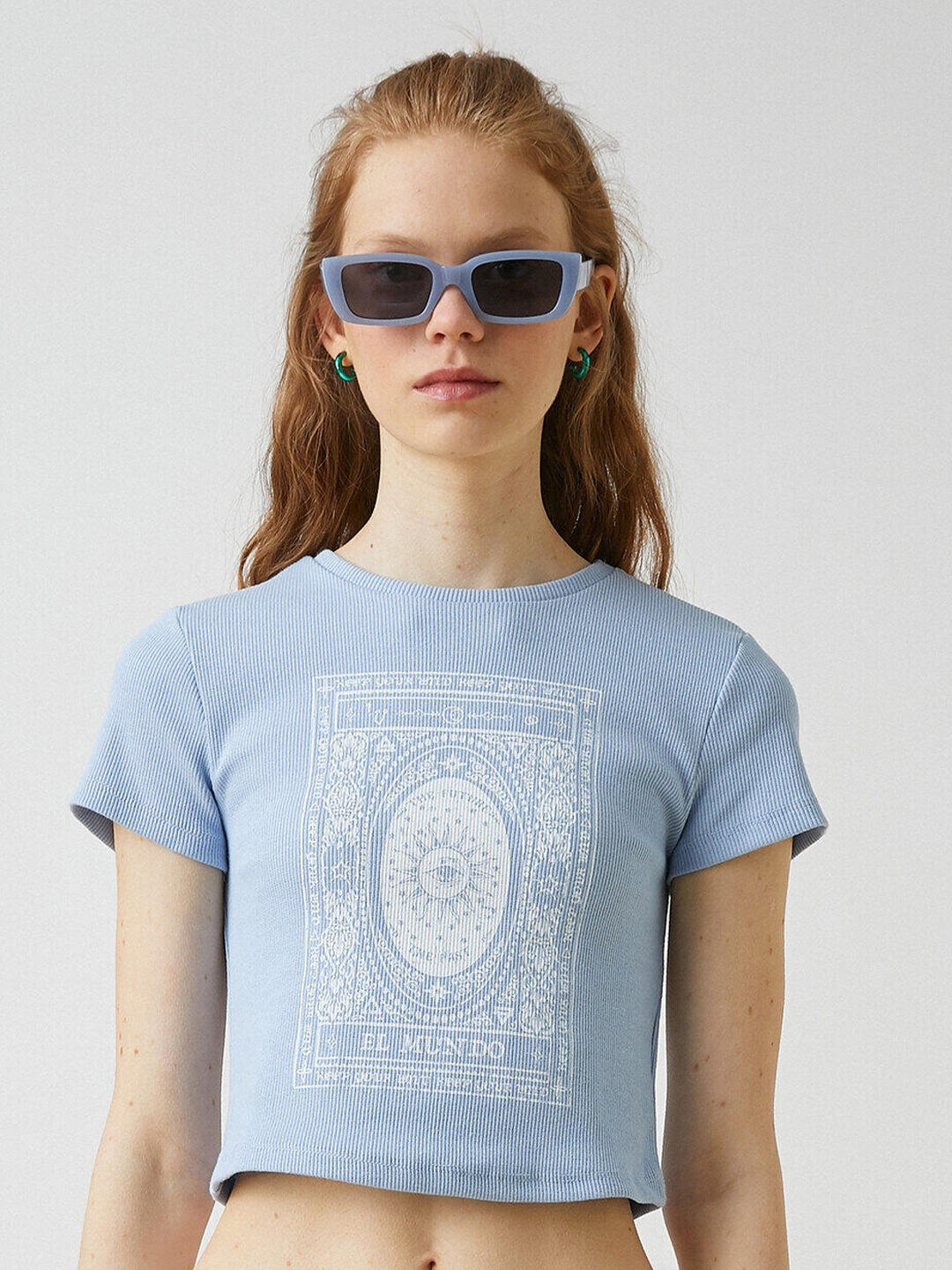 

Koton Graphic Printed Crop T-shirt, Blue
