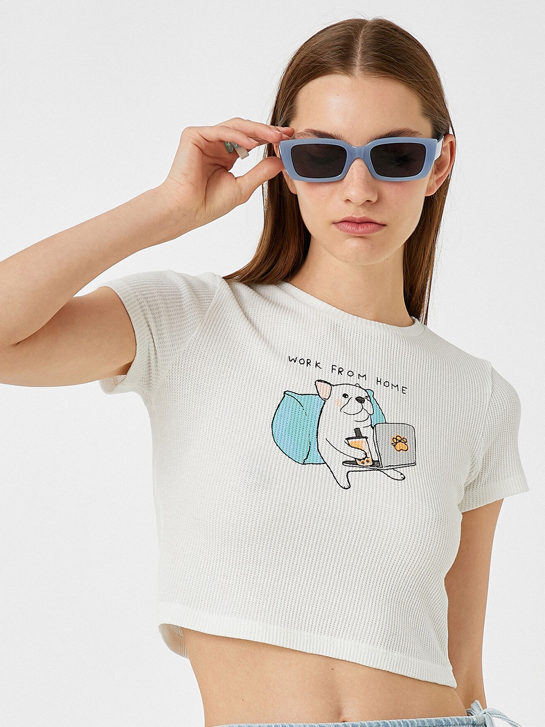 

Koton Graphic Printed Round Neck Crop T-shirt, White