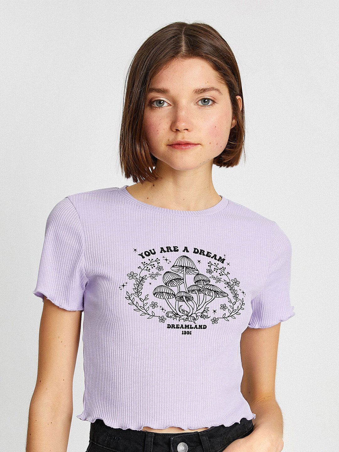 

Koton Typography Printed Round Neck T-shirt, Purple