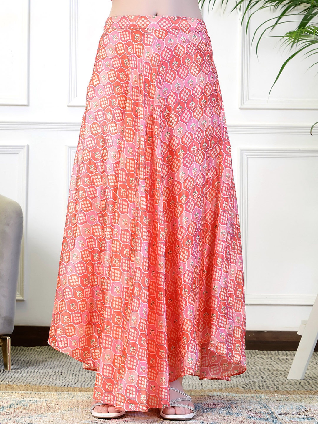 

NEUDIS Floral Printed Flared Maxi Lehenga Skirt, Peach