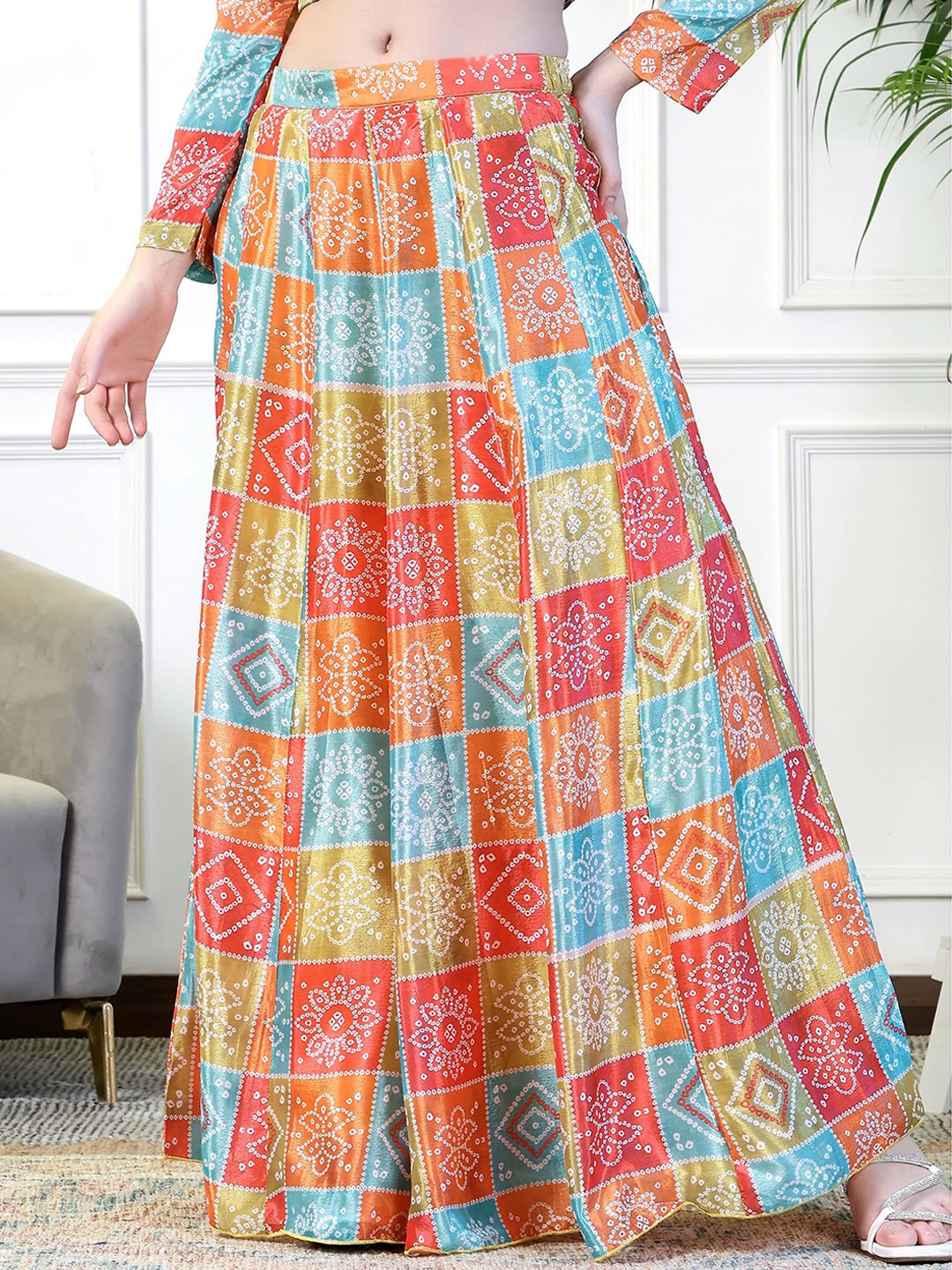 

NEUDIS Tie and Dye Printed Maxi Flared Lehenga Skirt, Blue