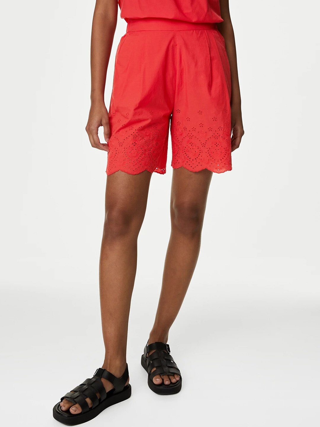 

Marks & Spencer Women Cotton High-Rise Shorts, Red
