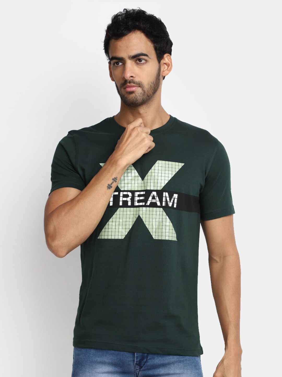 

V-Mart Graphic Printed Short Sleeves Slim Fit Cotton T-shirt, Green
