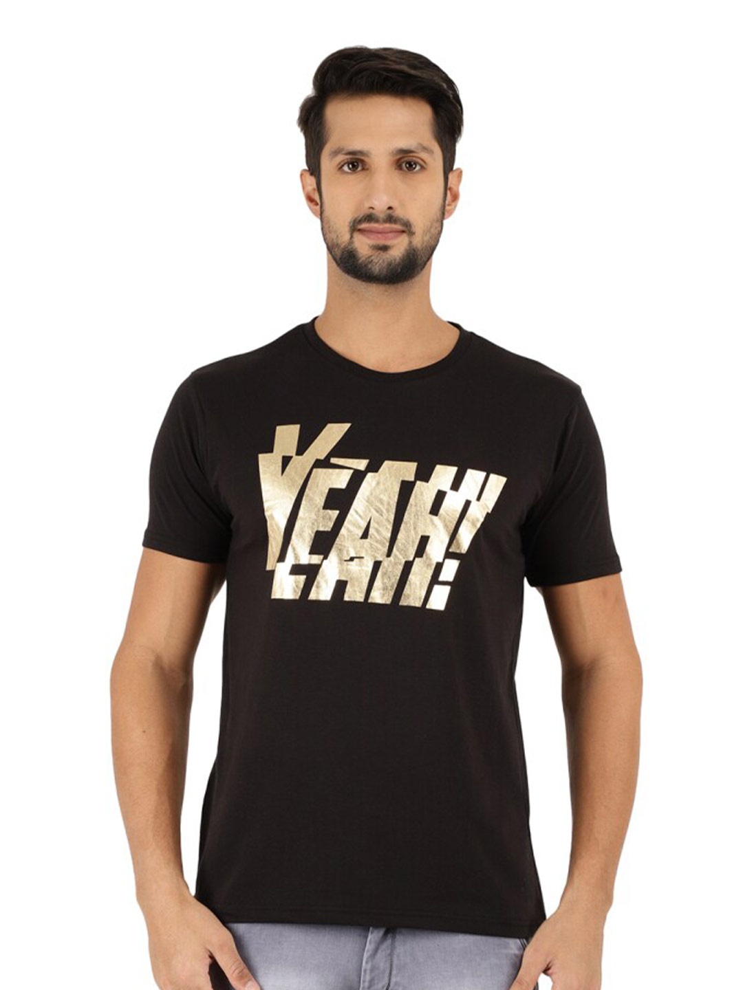 

V-Mart Typography Printed Slim Fit Cotton T-shirt, Black
