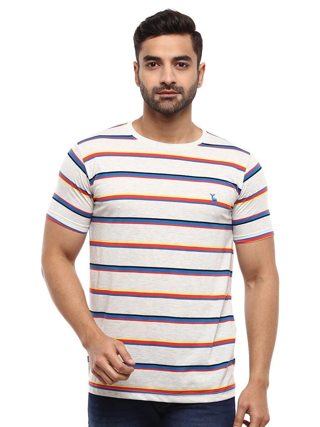 

V-Mart Striped Regular Sleeves Cotton T-shirt, White