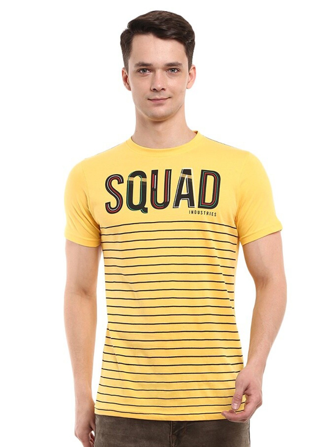 

V-Mart Typography Printed Slim Fit Cotton T-shirt, Yellow