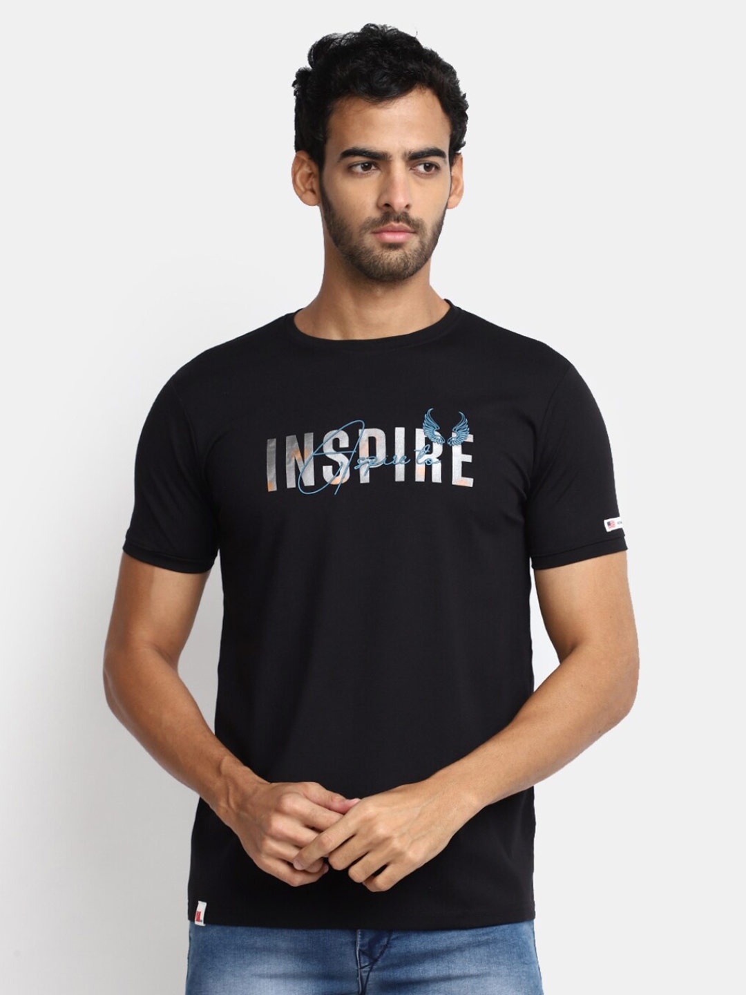

V-Mart Typography Printed Cotton T-shirt, Black