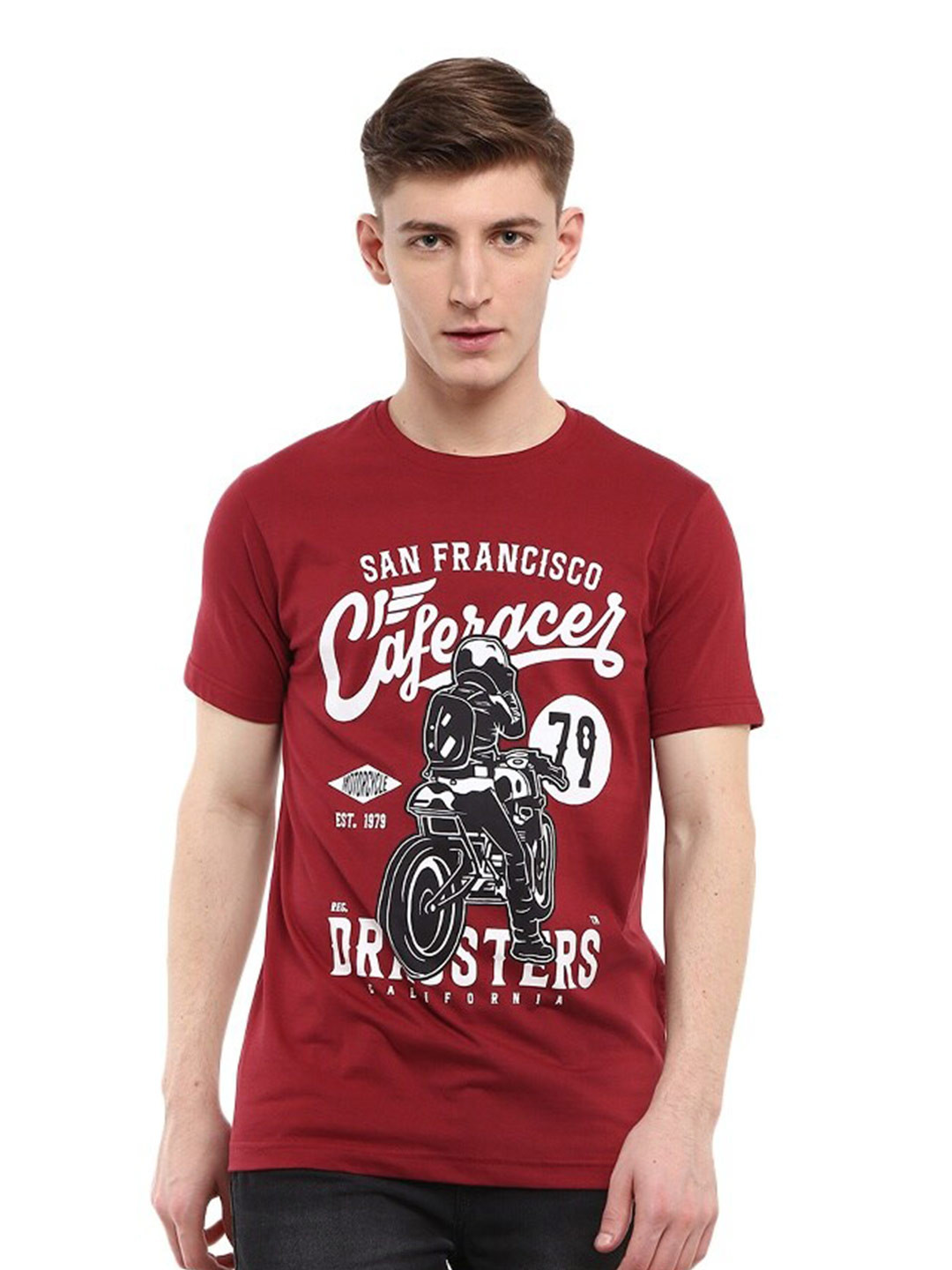 

V-Mart Typography Printed Cotton Slim Fit T-shirt, Maroon