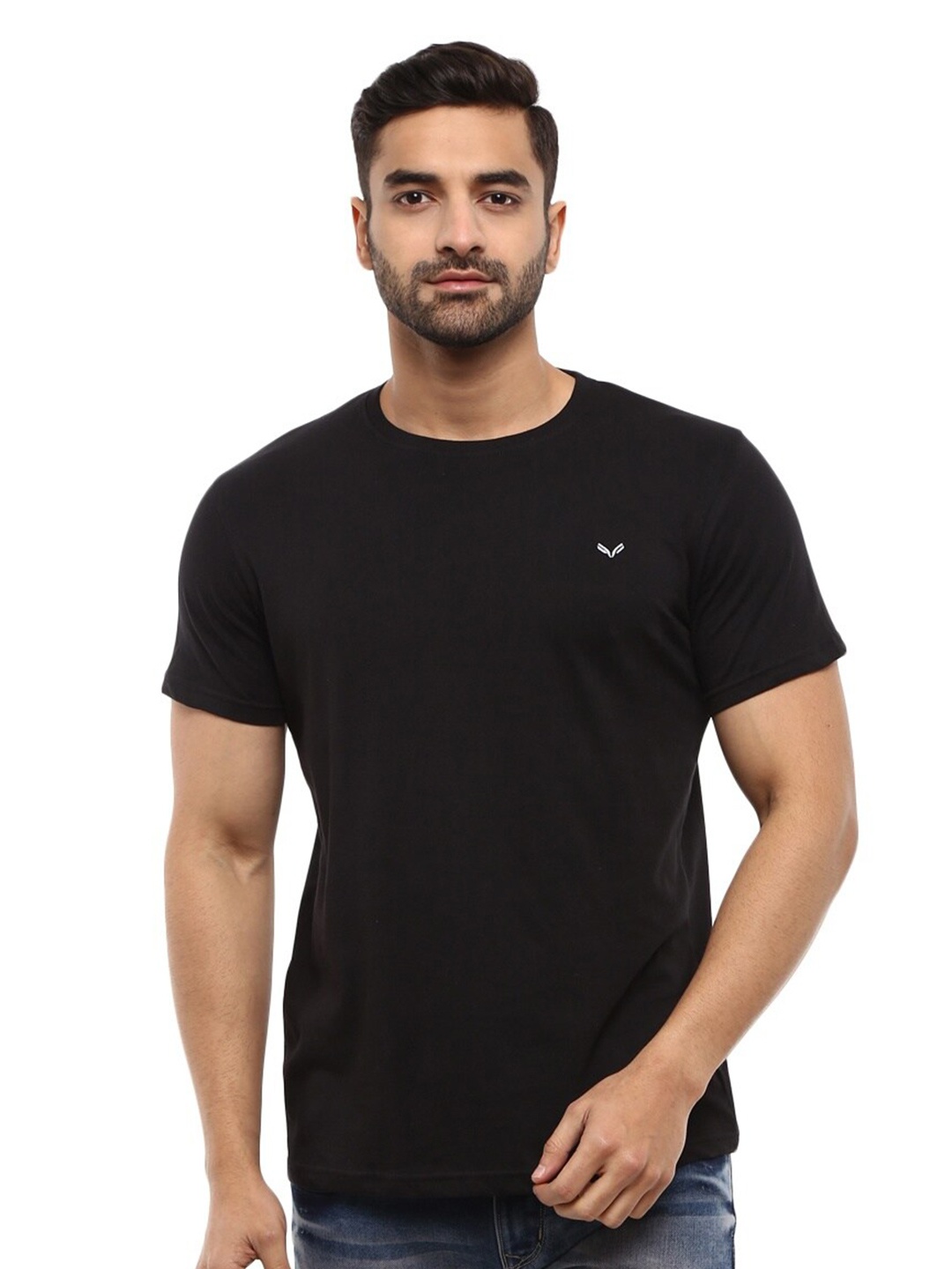 

V-Mart Round Neck Cotton Slim Fit T-shirt, Black