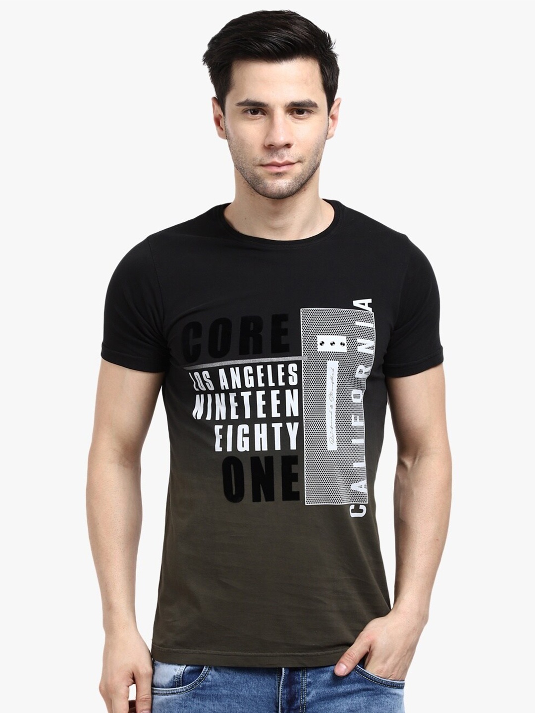 

V-Mart Typography Printed Cotton Slim Fit T-Shirt, Green