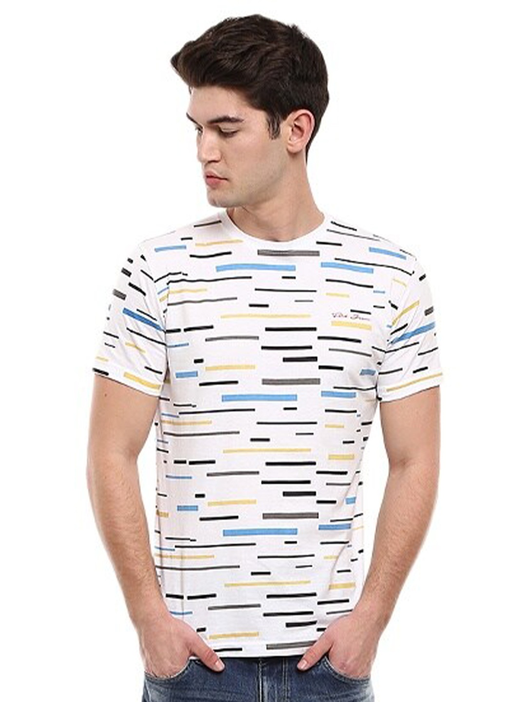 

V-Mart Geometric Printed Cotton Slim Fit T-shirt, White