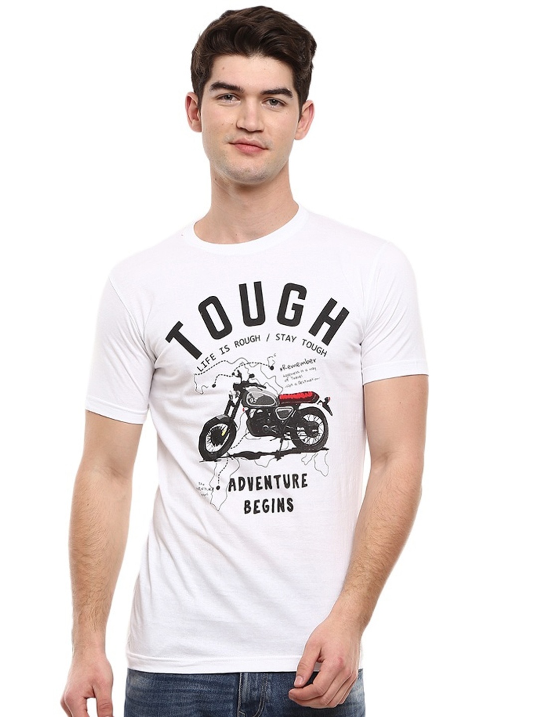 

V-Mart Typography Printed Slim Fit Cotton Single Jersey T-shirt, White