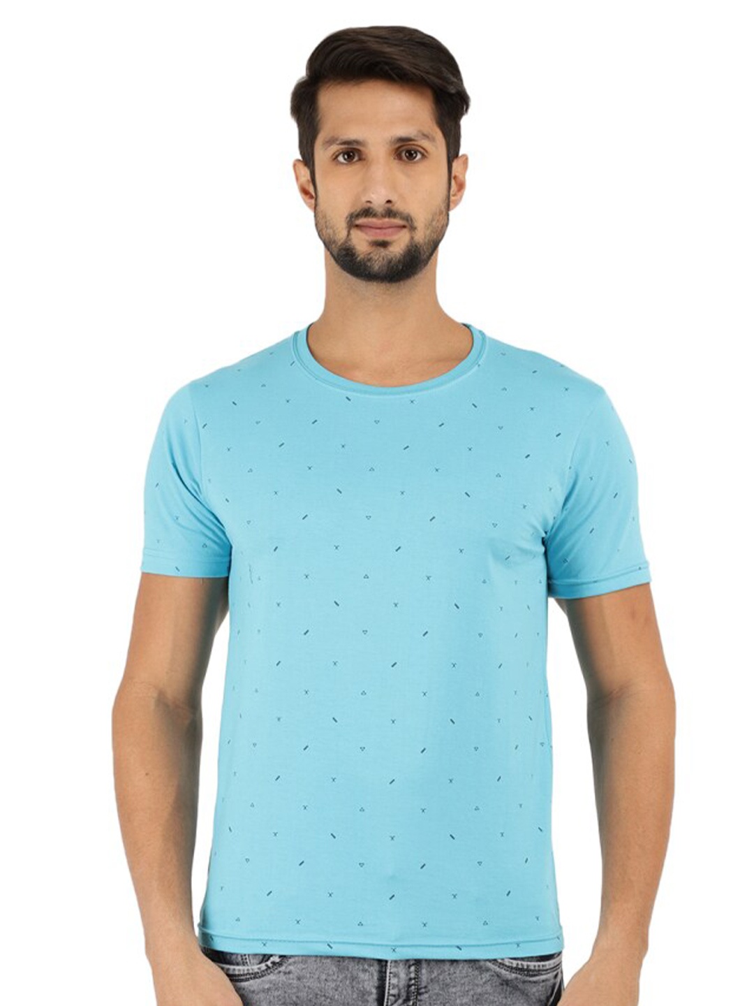 

V-Mart Printed Slim Fit Cotton T-shirt, Blue