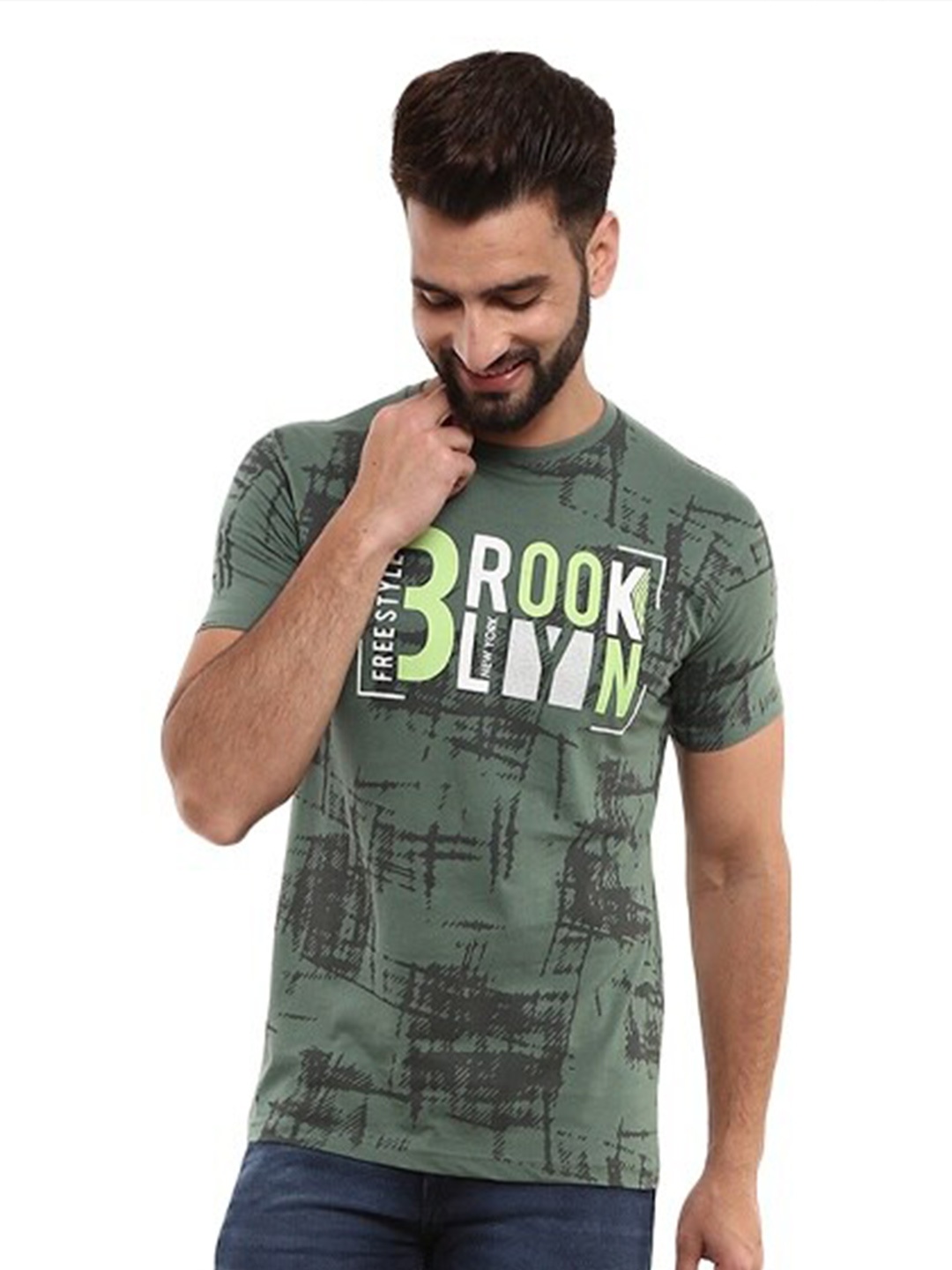 

V-Mart Typography Printed Cotton Slim Fit T-shirt, Green