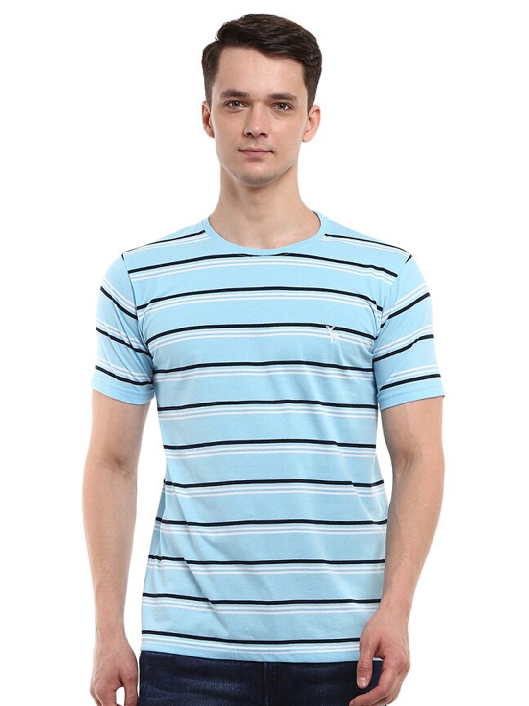 

V-Mart Striped Cotton Slim Fit T-shirt, Blue