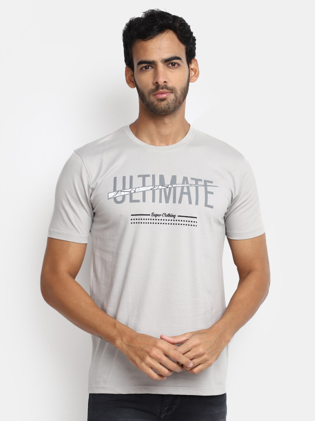 V-Mart Typography Printed Cotton T-shirt, Grey