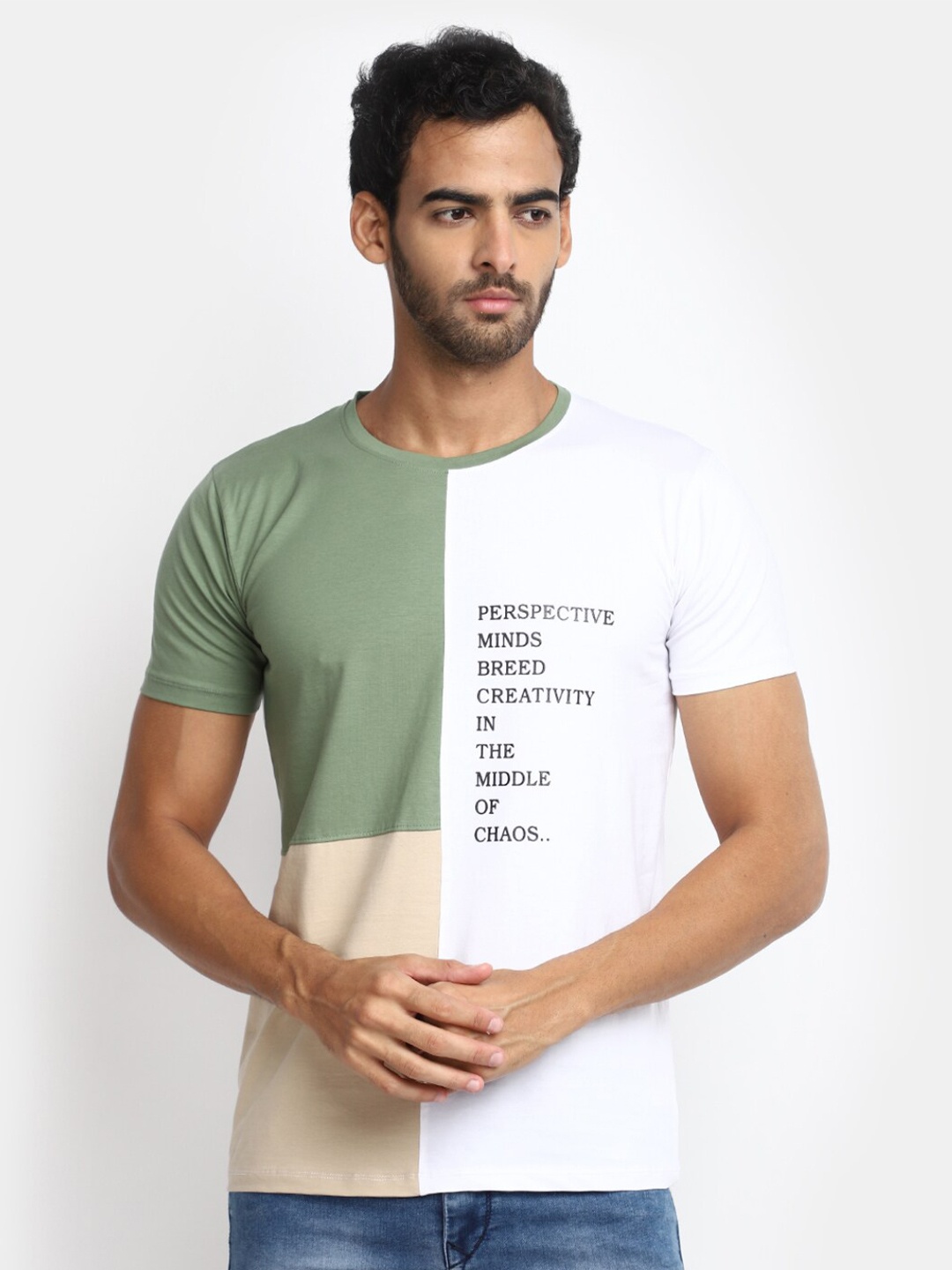 

V-Mart Colourblocked T-Shirt, Sea green