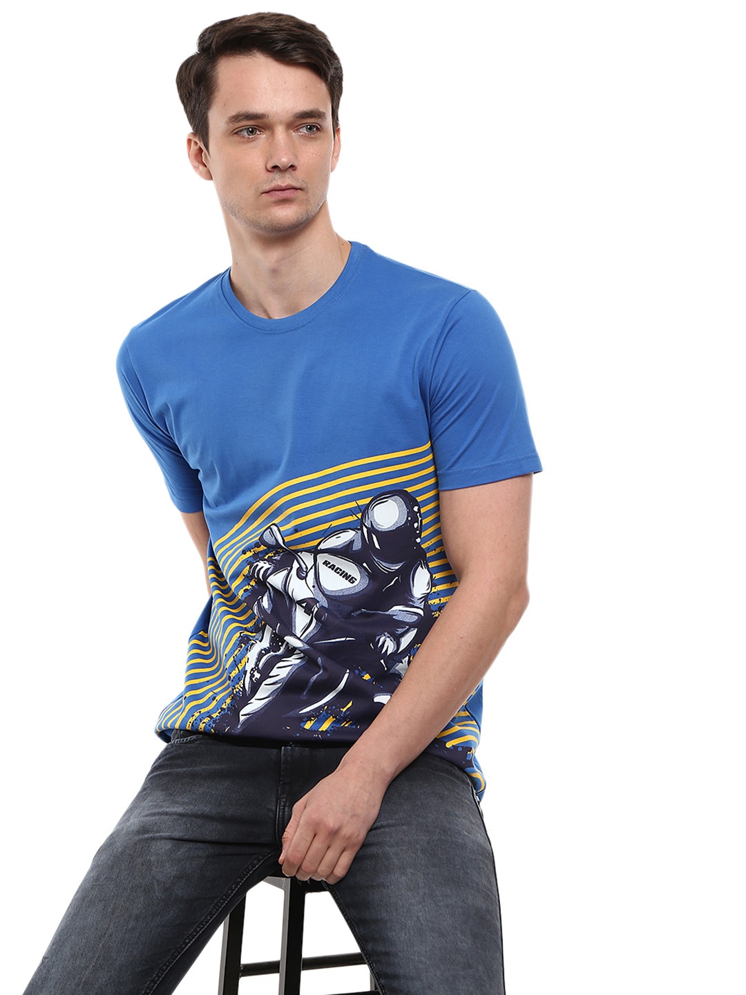 

V-Mart Graphic Printed Slim Fit Cotton Casual T-shirt, Blue