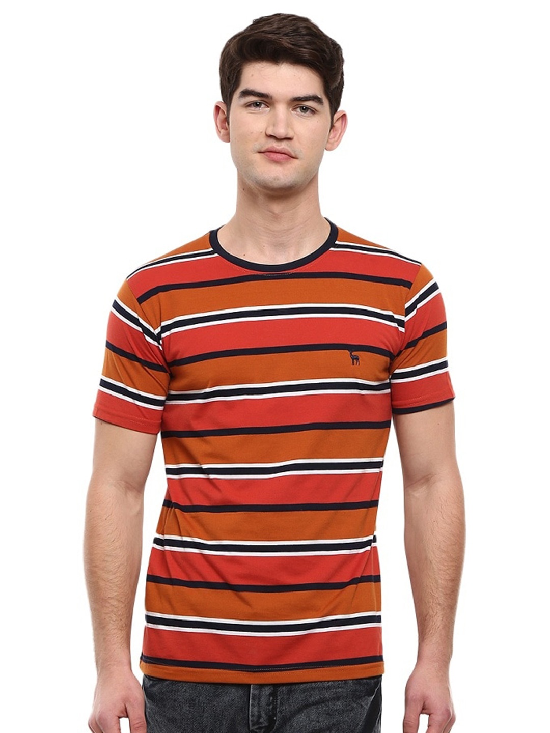 

V-Mart Striped Round Neck Cotton T-shirt, Red
