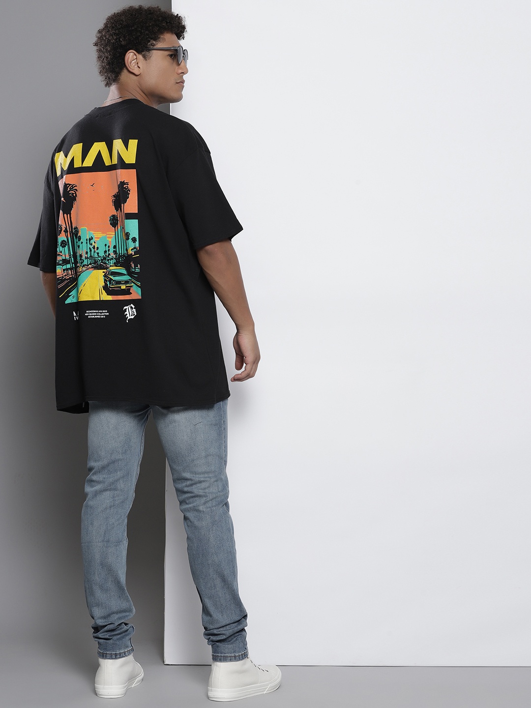 boohooMAN Back Printed Oversized T-shirt, Black