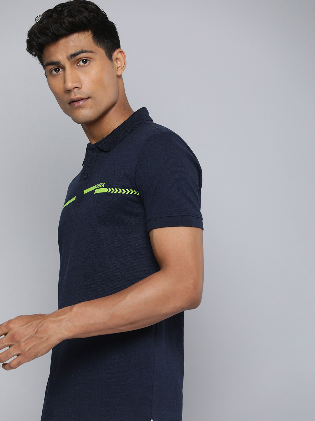 

HRX by Hrithik Roshan Men Striped Polo Collar T-shirt, Navy blue