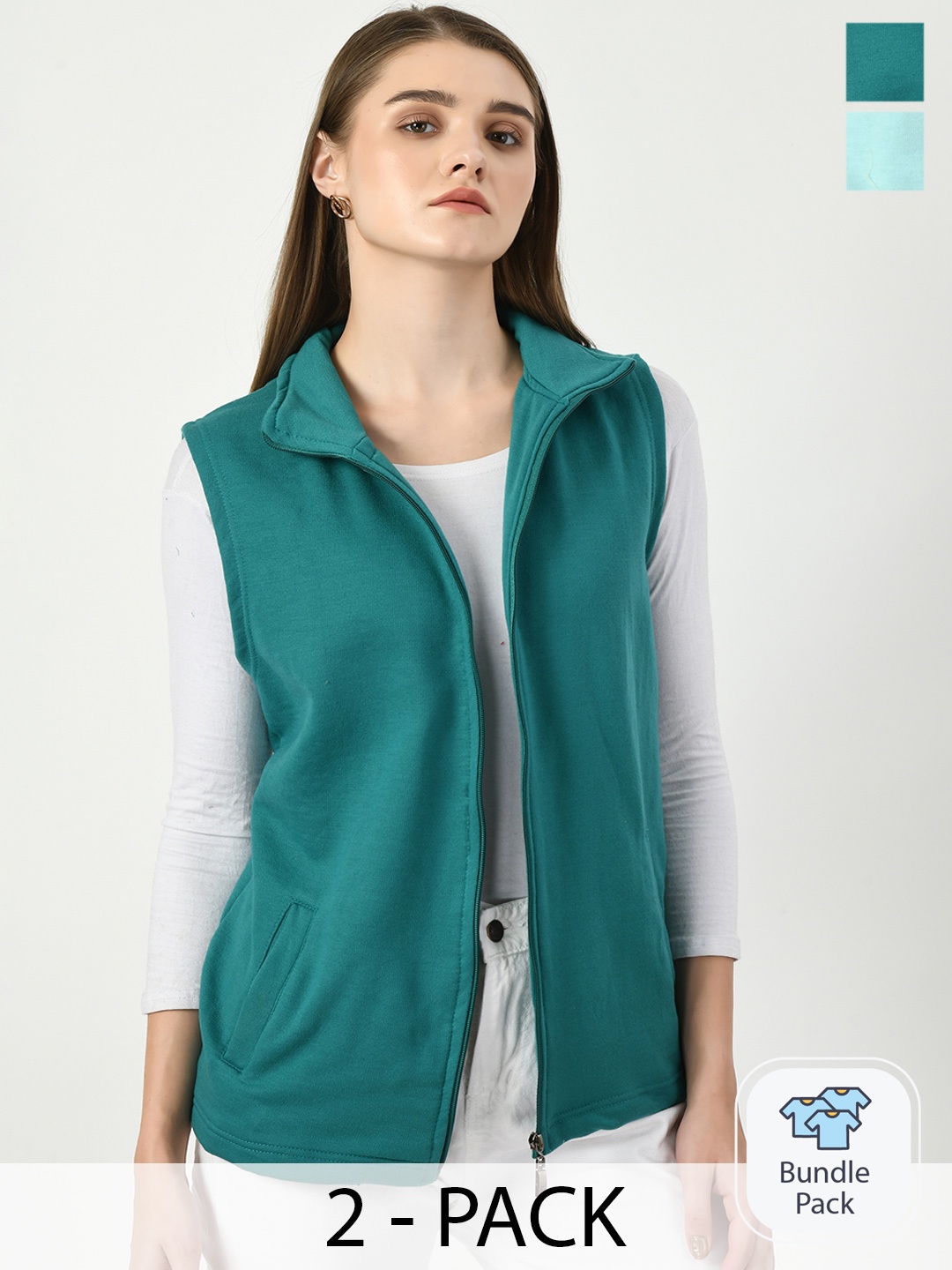 

BAESD Pack Of 2 Lightweight Open Front Fleece Jacket, Green
