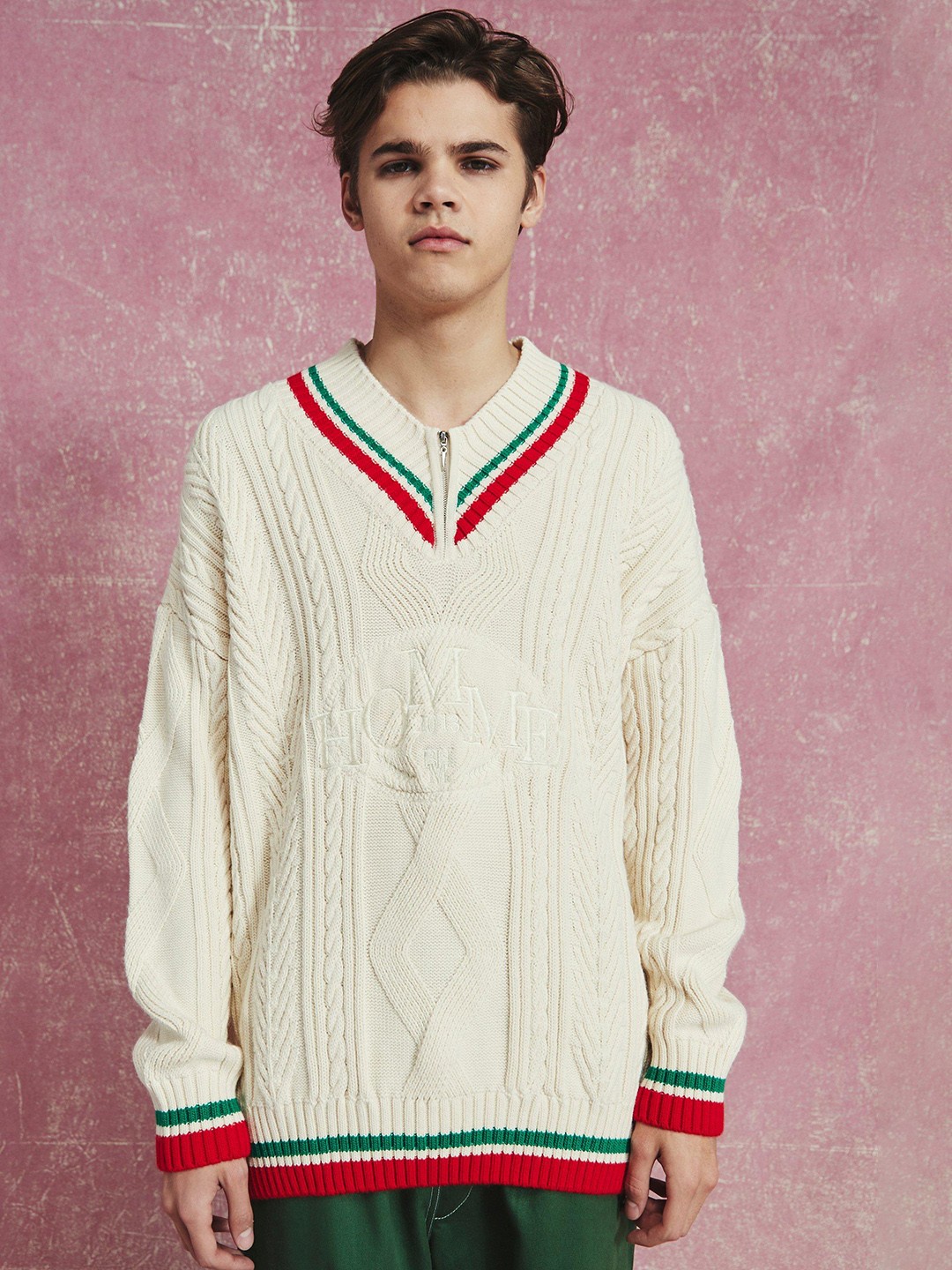 

boohooMAN Acrylic Cable Knit Oversized Pullover, Off white