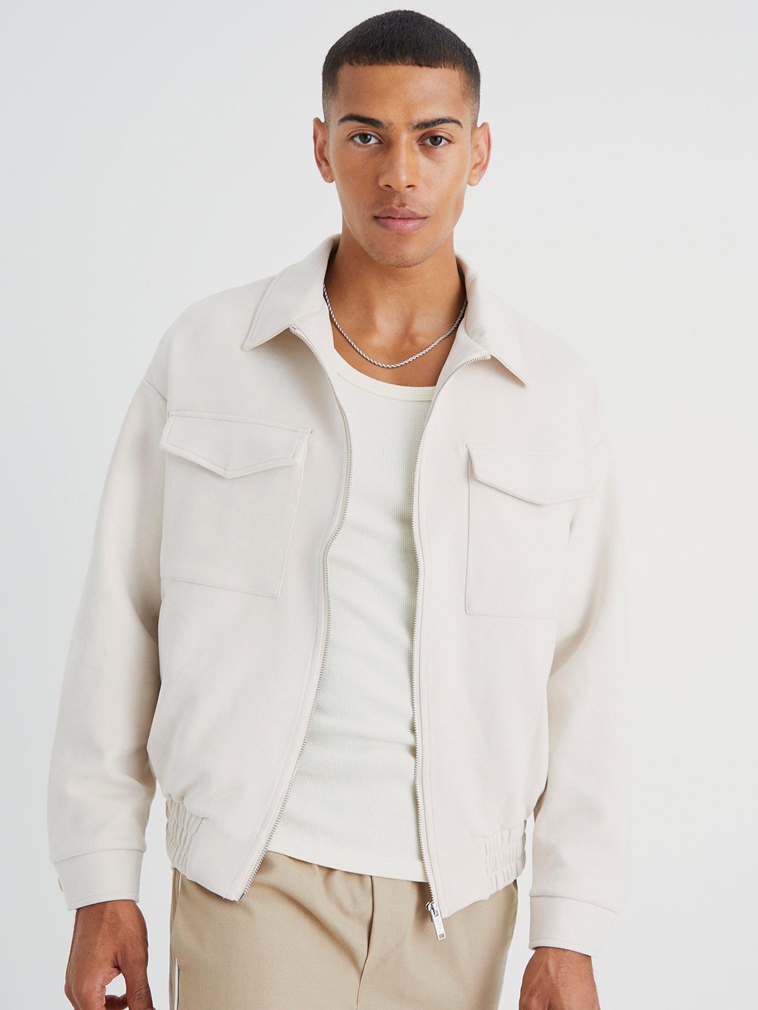 

boohooMAN Suede Tailored Jacket, Off white