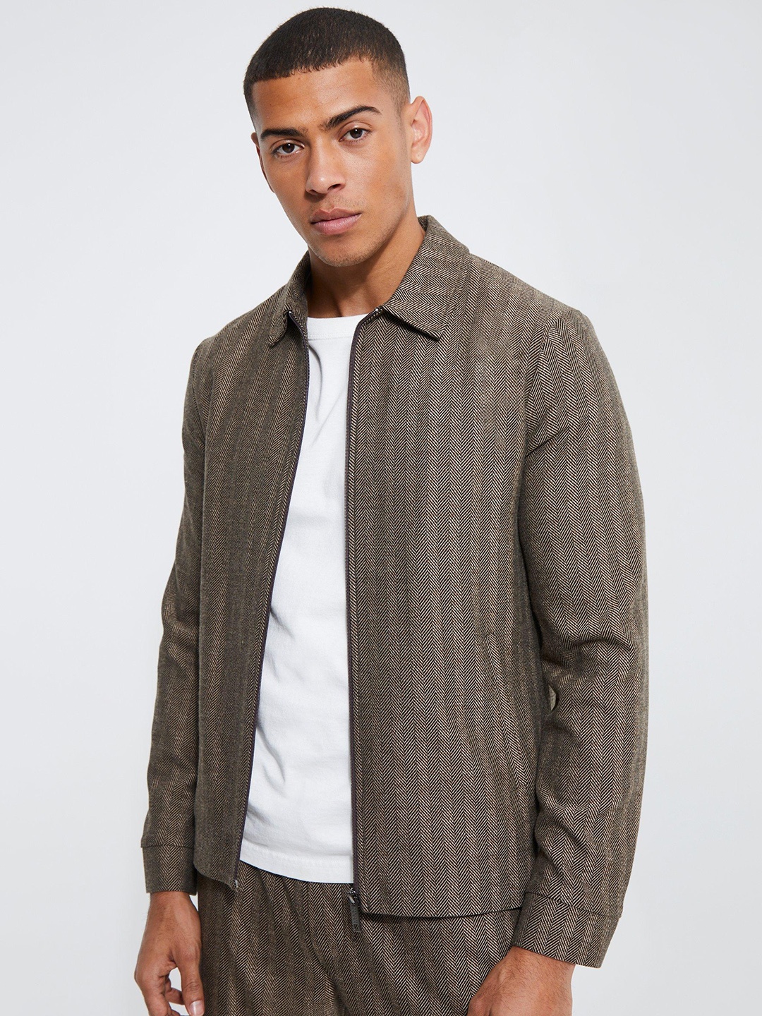 

boohooMAN Textured Tailored Jacket, Brown