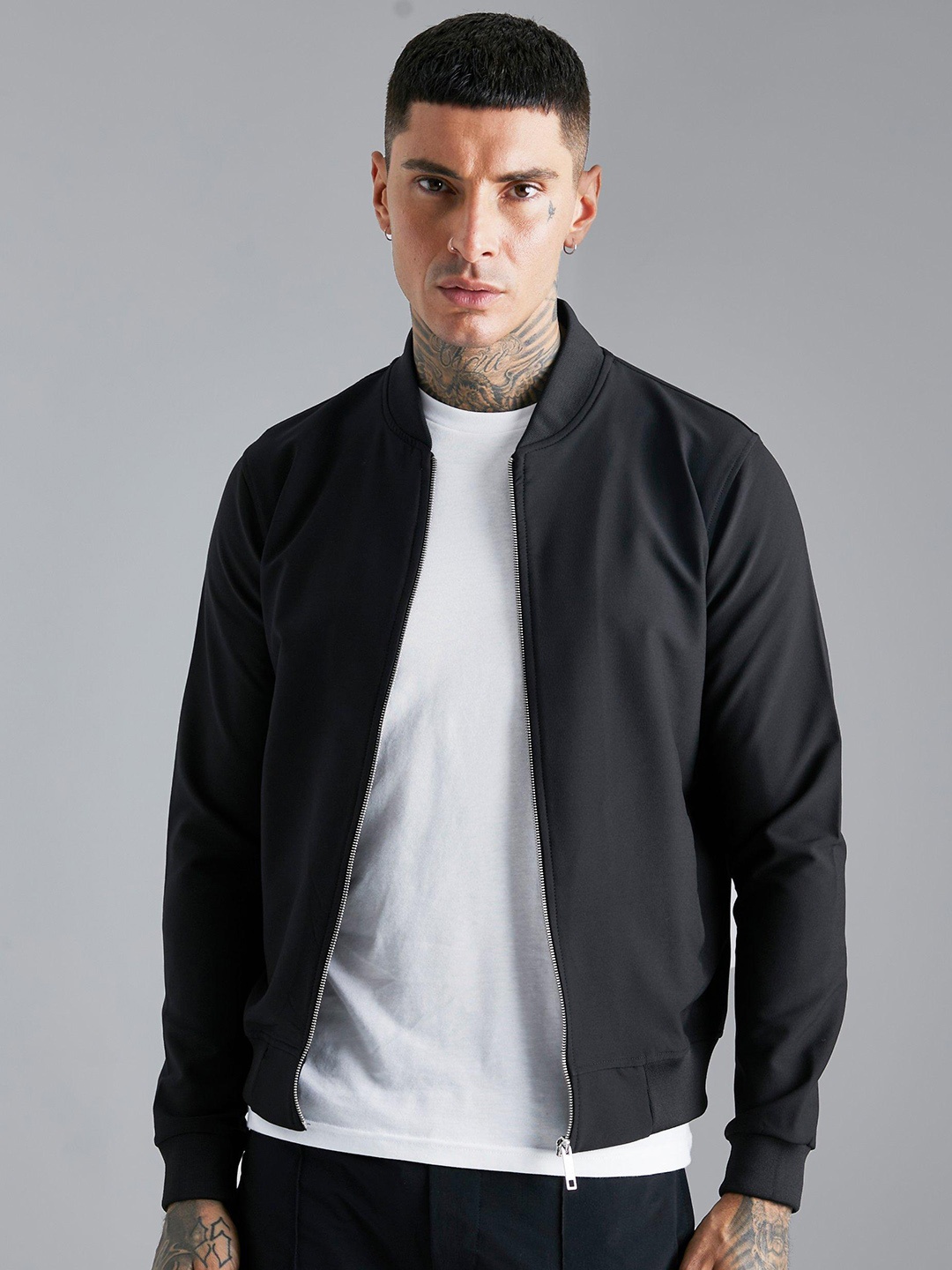 

boohooMAN 4 Way Stretch Bomber Jacket, Black