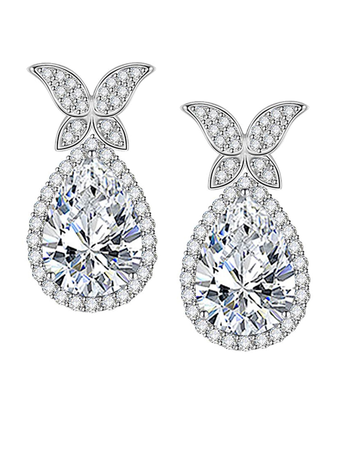 

Designs & You Silver-Plated CZ-Studded Teardrop Shaped Studs Earrings