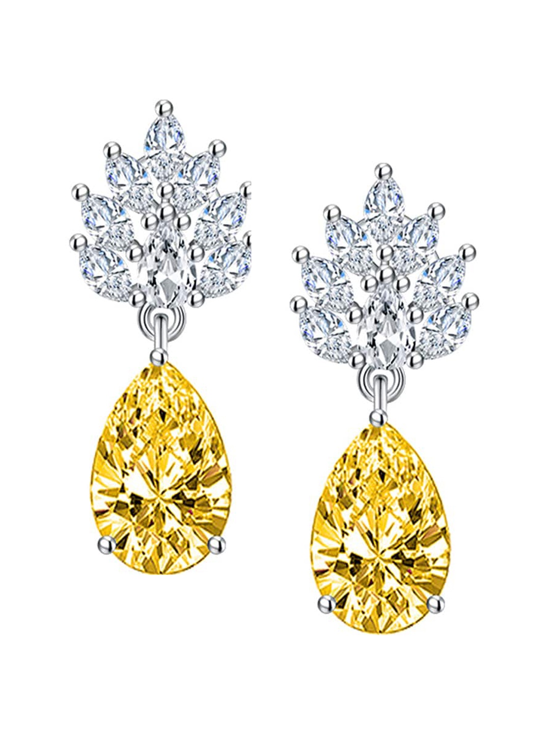 

Designs & You Silver Plated CZ Studded Teardrop Shaped Drop Earrings