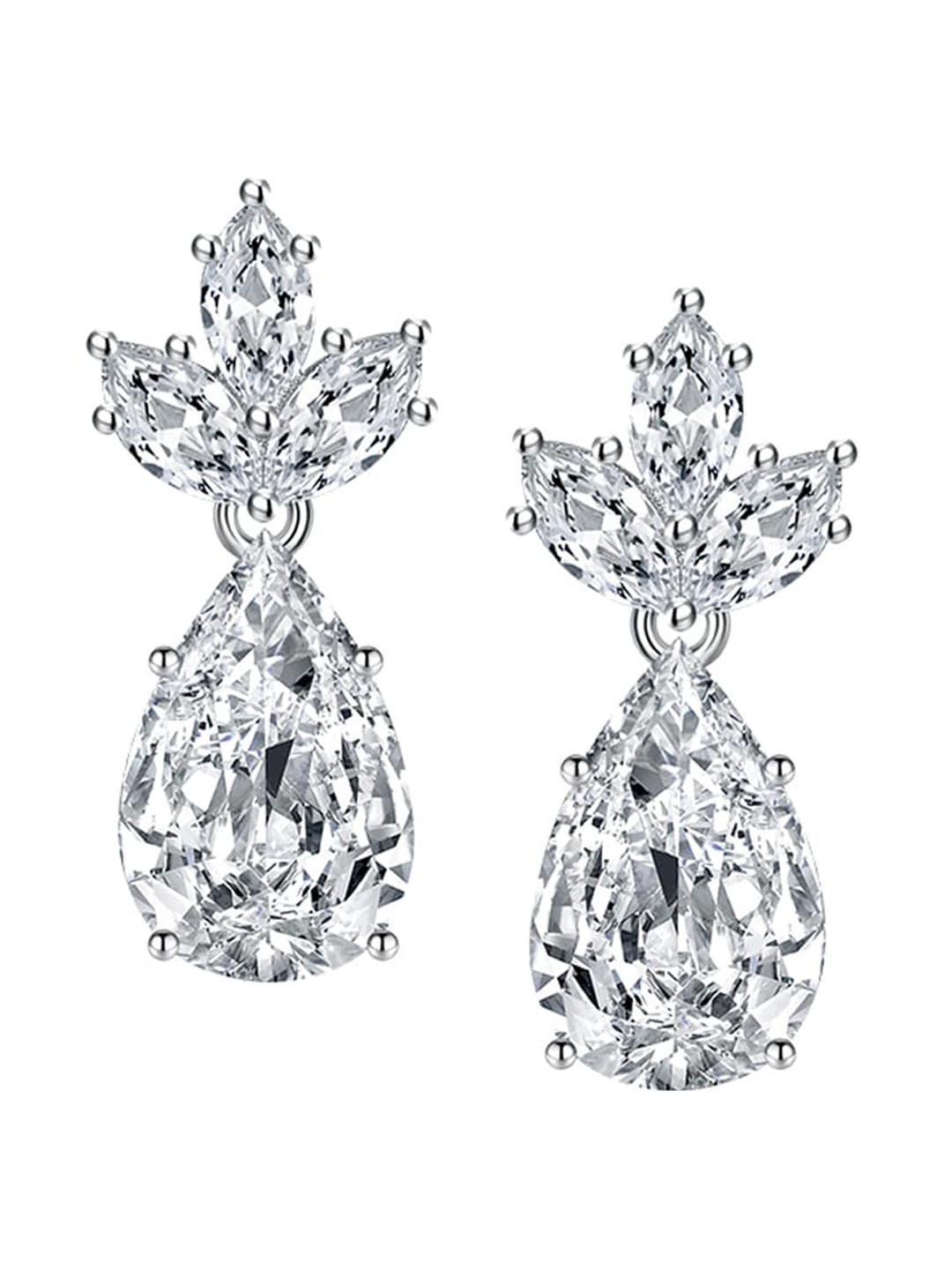 

Designs & You Silver-Plated CZ Studded Teardrop Shaped Drop Earrings