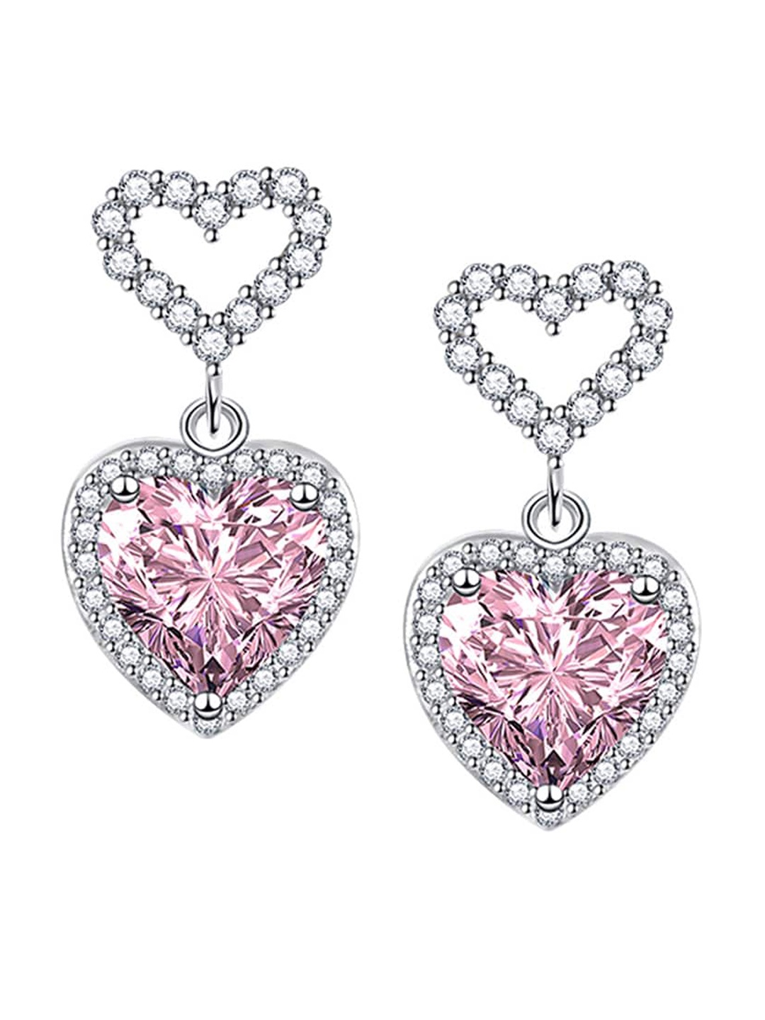 

Designs & You Silver Plated CZ Studded Heart Shaped Drop Earrings