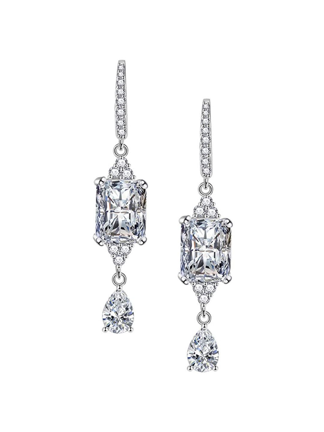 

Designs & You Silver Plated Cubic Zirconia Studded Geometric Drop Earrings